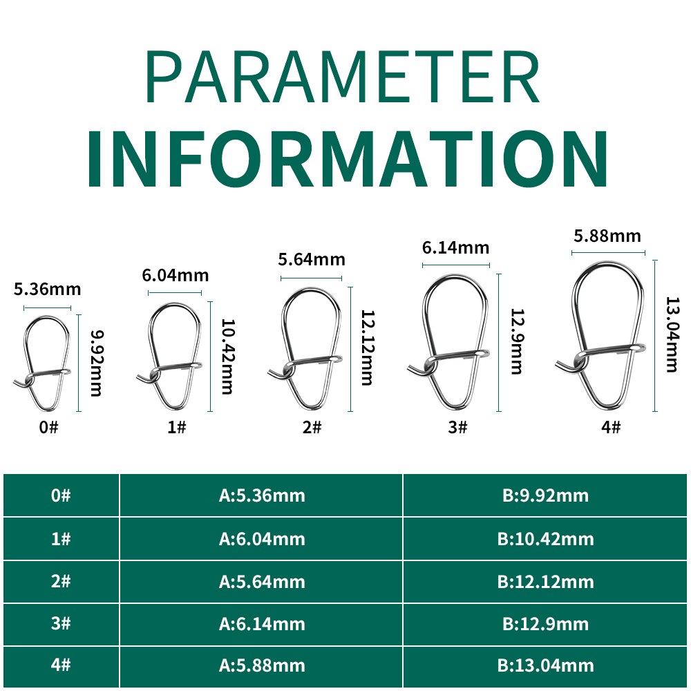 FISH KING 100pcs Stainless Steel Fishing Connector Fast Clip Lock Snap Swivel Solid Rings Safety Snaps Fishing Hook Tool Snap