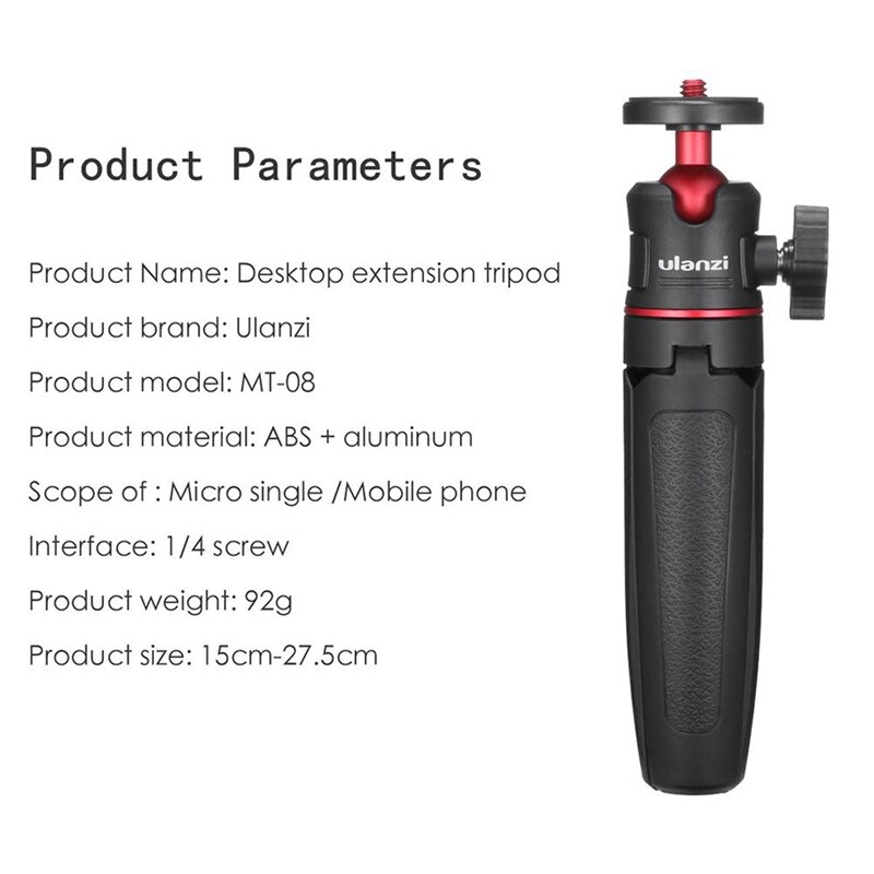 Ulanzi-Mini trípode extensible de escritorio MT-08, soporte de fotografía de mano, cabezal de bola, para Gopro, Selfie, Vlogging, teléfono inteligente