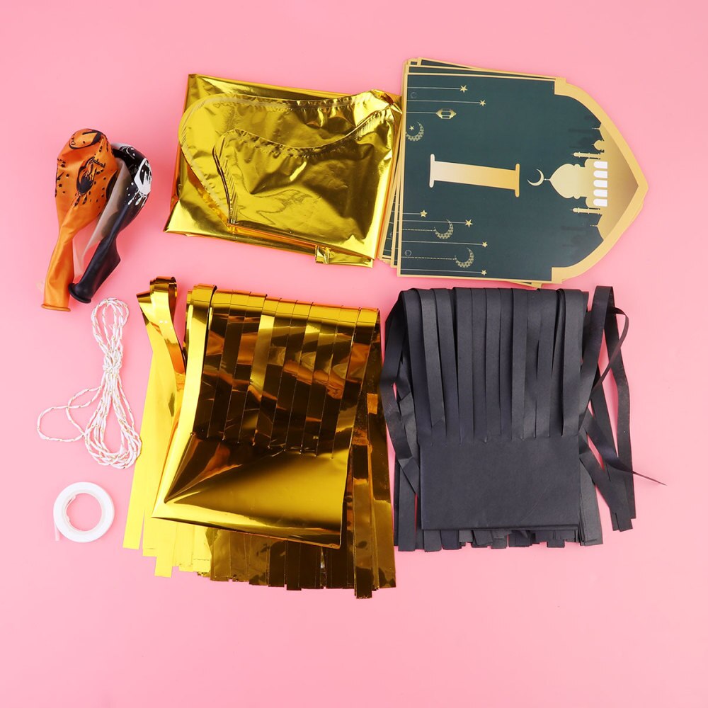 1 Set of 20PCS Muslim Eid Party Decor Kit Eid Mubarak Letters Printed Decor Kit Funny Eid Banners Balloons Decor Set for Home Pa