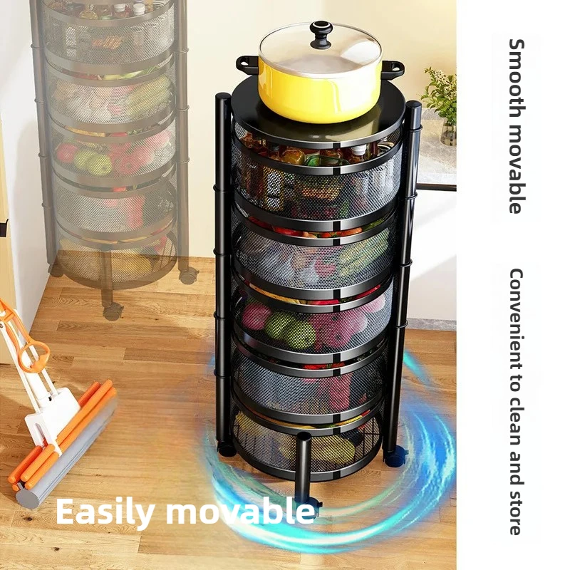 Kitchen Rotation Storage Shelf Multi-Layer Fruit Vegetable Organizer Round Dish Basket Space Saver Rack 360° Rotating