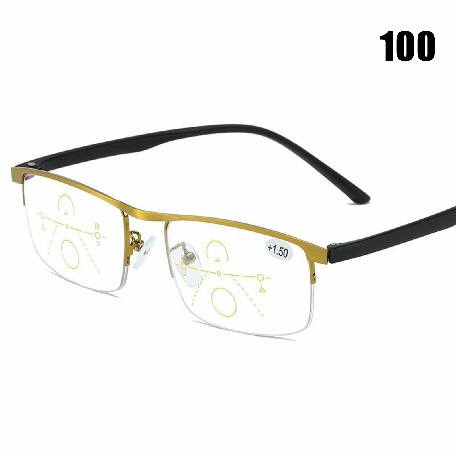German Intelligent Color Progressive Auto Focus Reading Glasses See More Clearly Women Men LL@17: +200 / Gold