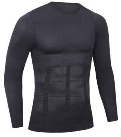 seamless long sleeve men body shaper t shirt sports training tights mens fitness gym tops clothing tee shirt homme: M / b