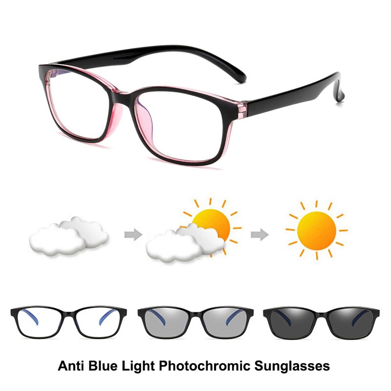 Blå filter computerbriller fotokromiske solbriller kvinder mænd skifter automatisk farveændrende briller anti blue ray uv