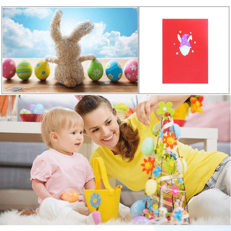 3D Pop Up Cards Easter Day Bunny Gnome Greeting Cards for Girls Boys Kids Wife Postcards with Envelope for Spring