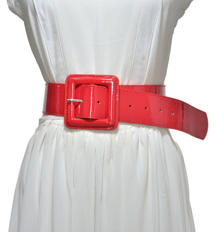 Mode Dame Brede Witte Riem Vierkante Pin Gesp Solid Pu Lederen Band Riemen Vrouwen Weding Party Dress Accessoire Bg-936: 936-Red