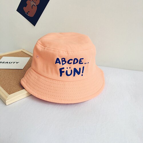 Sombreros de cubo informales para niños y niñas, gorro de pescador con letras de decoración de algodón, para playa al aire libre, para acampar y pescar: Naranja