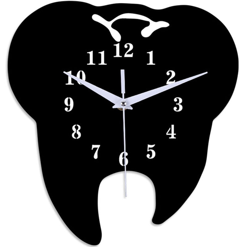 Timelike Tooth-Shaped Wall Clock Dental Ornament Wall Clock 3D Acrylic Mirror Wall Sticker Home Decor