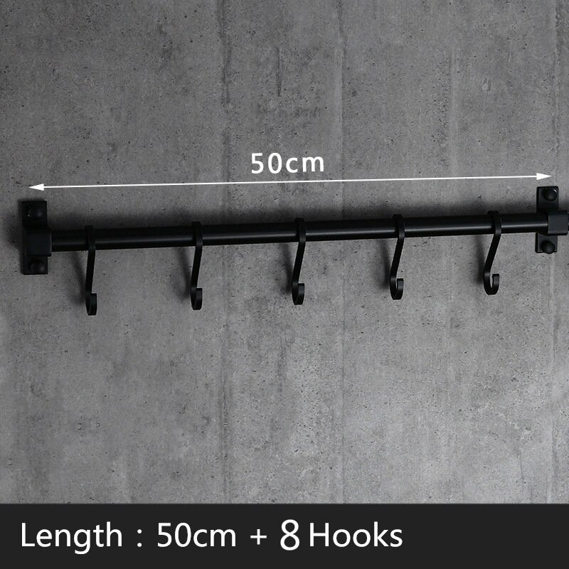 Matt black kitchen hook rack storage cabinet kitchen rack American space aluminum bathroom storage device kitchen utensils tool: 50cm