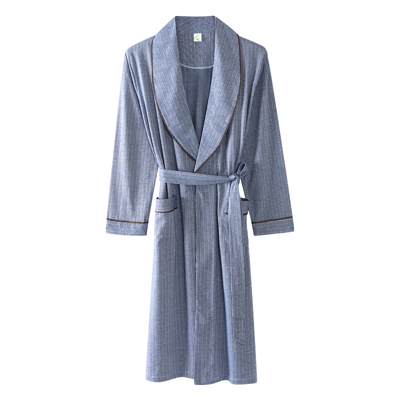 Spring bathrobe men cotton sleepwear nightgown mens knitting long sleeve soft autumn blue home hotel summer