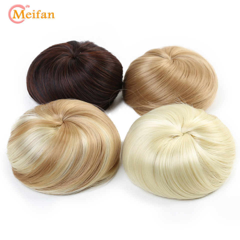 MEIFAN Synthetic Rubber Band Drawstring Hair Bun Straight Short Hair Buns Dount Chignon Updo Cover Ponytail Extensions