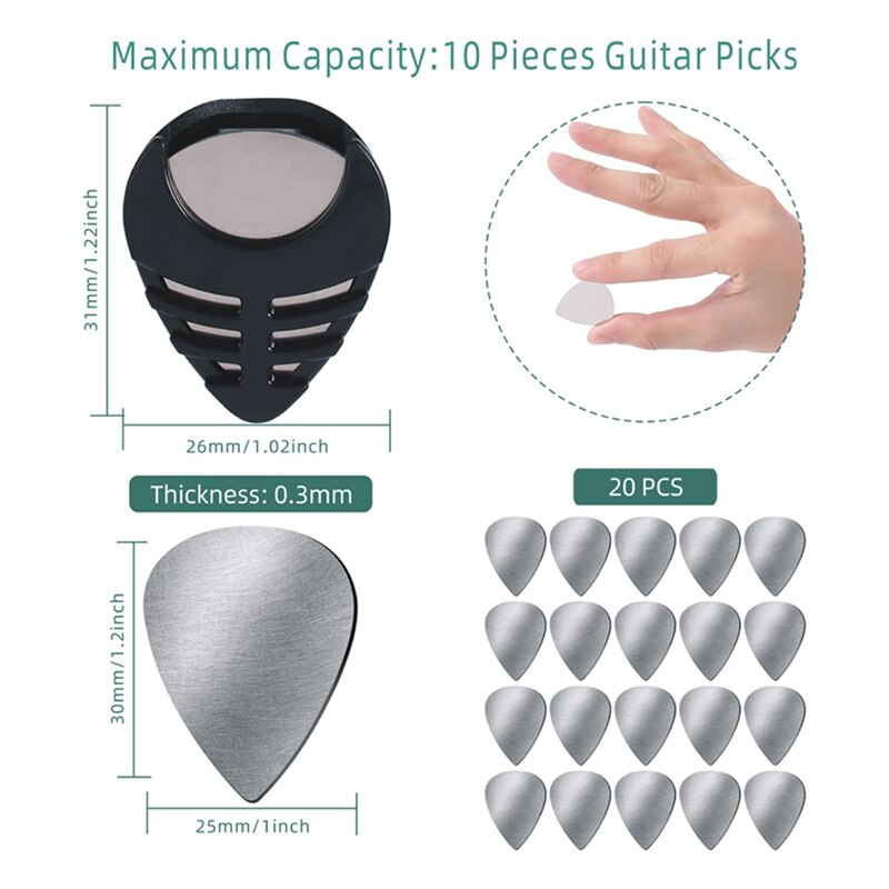 Guitar Picks Stainless Steel Picks Guitar Pick Holder with Picks Storage Case for Electric Guitar Bass Ukulele