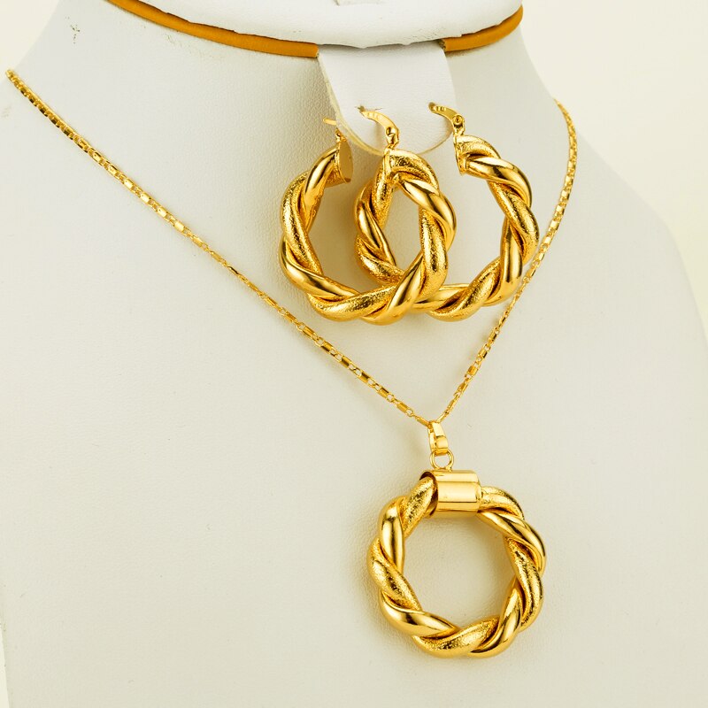 Dubai Gouden Sieraden Afrikaanse Sets Goud Kleur Sieraden Ethiopische Ketting &amp; Oorbellen Voor Israël/Soedan/Arabische/Midden oost Vrouwen