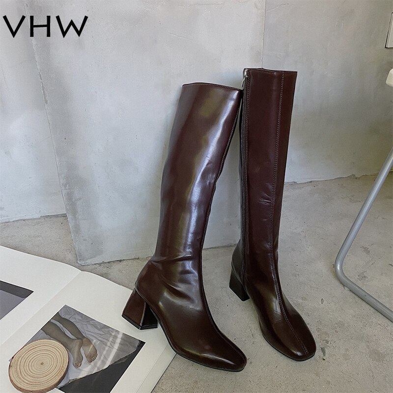 Dames kniehoge laarzen herfst winter schoenen witte hoge laarzen dames hak zwarte bruine knielaarzen