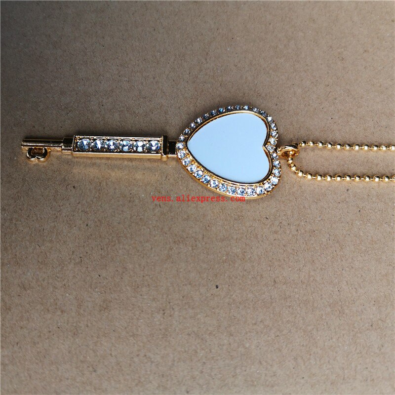 sublimation blank heart key necklaces pendants with drill necklace pendant tranfer printing consumable 15pcs/lot: gold