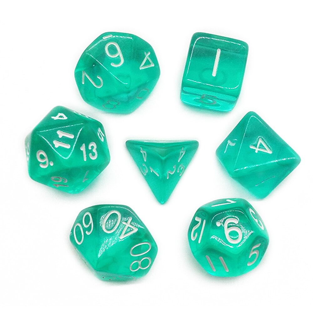 7pcs/Lot DND Polyhedral Dices 7 Sided Clear Desktop Funny Board Game Dice: Green