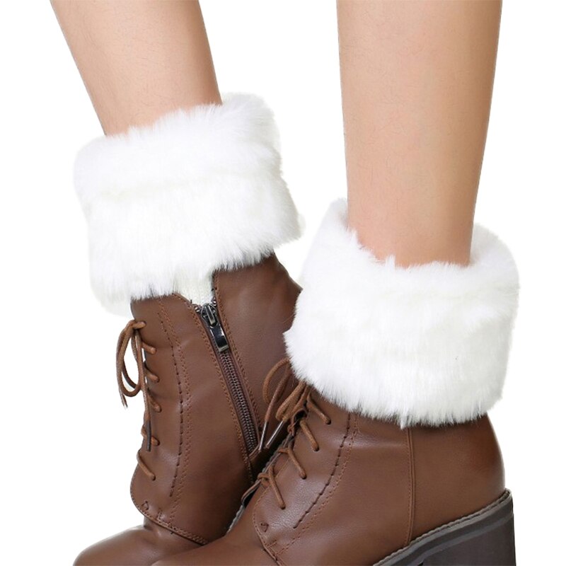Guêtres en fourrure tricotée au Crochet pour femmes, chauffe-jambes, poignets, chaussettes, guêtres, hiver