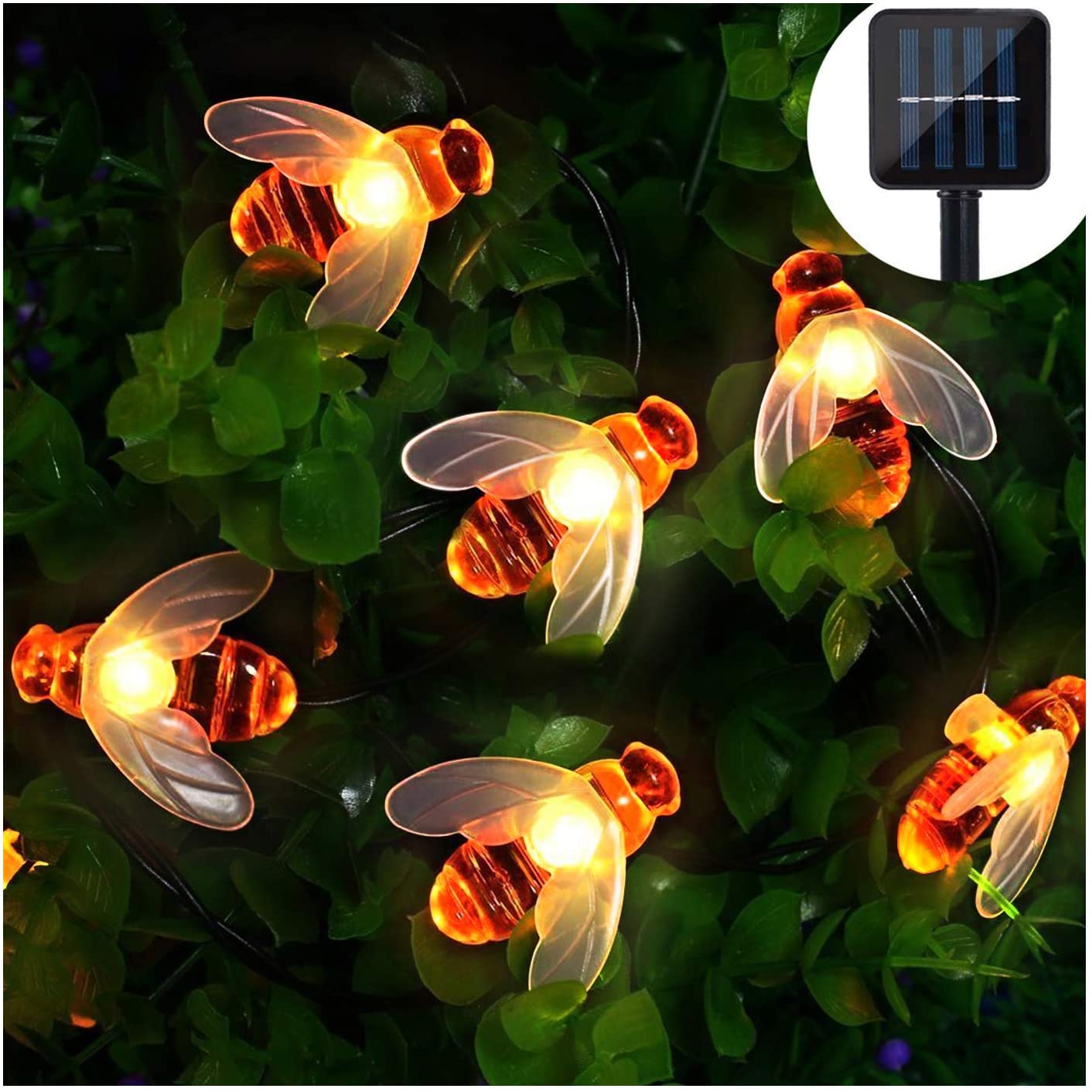 Solar Led Bienen Lichterkette, 30 Led Warmwei Auen Wasserdichte Lichterkette Dekorative Bont Garten, Party, Hochzeit, Haus