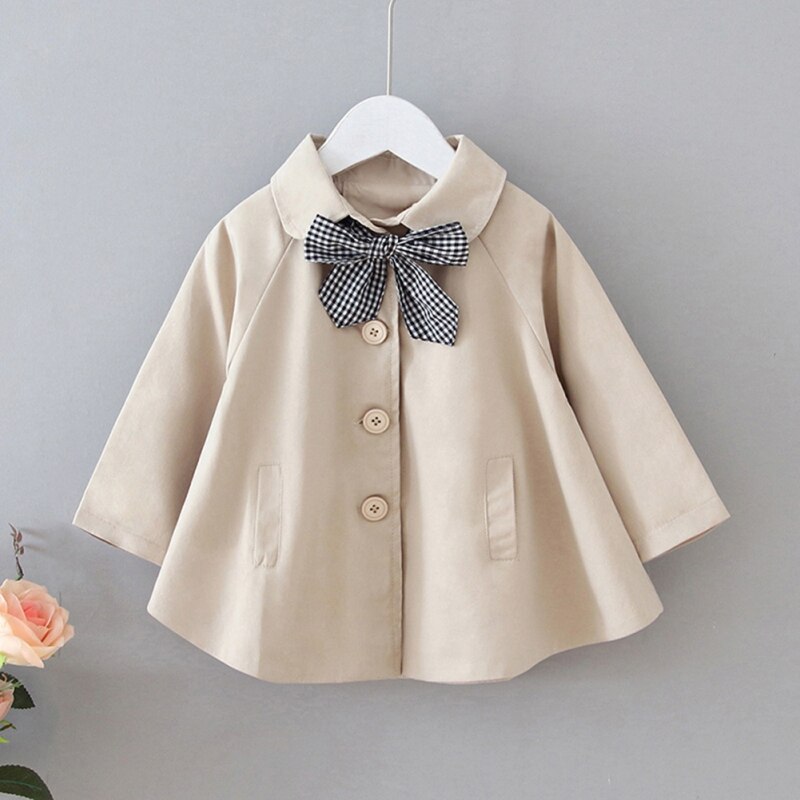 Baby Peuter Jas Baby Meisjes Trenchcoat Jas Jurk Met Hals Boog Windjack Uitloper Voor Meisje Kids Jas Voor 1-6T