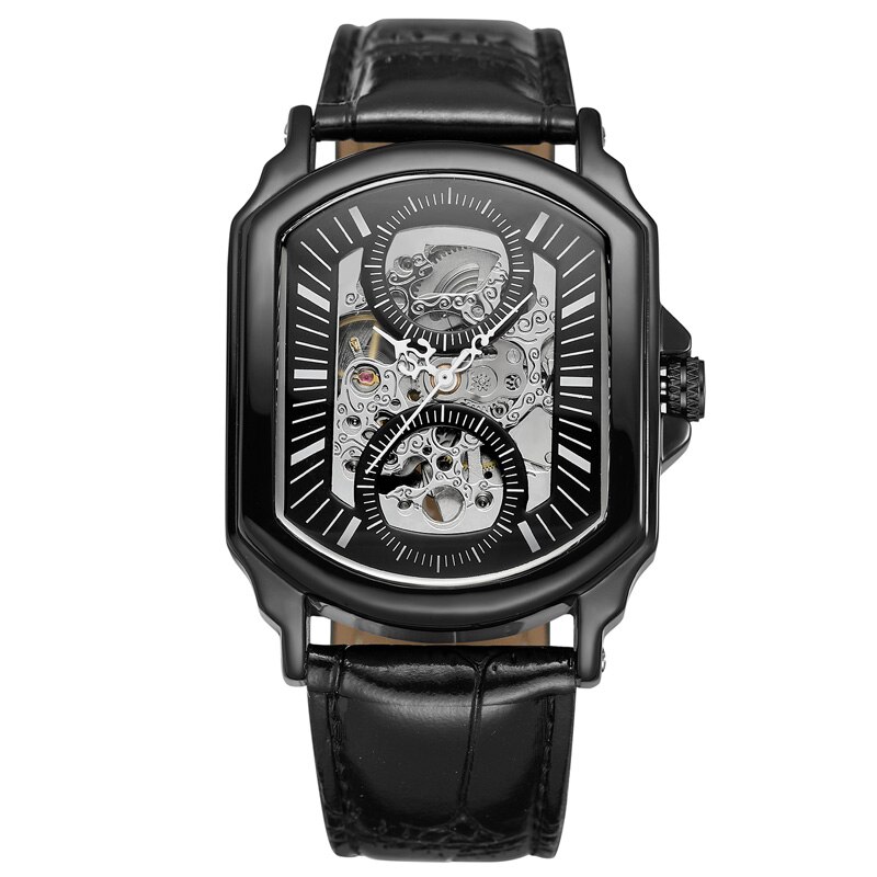 Mgorkina Rvs Waterdichte Heren Skeleton Horloges Top Luxe Transparante Mechanische Sport Mannelijke Horloges: black