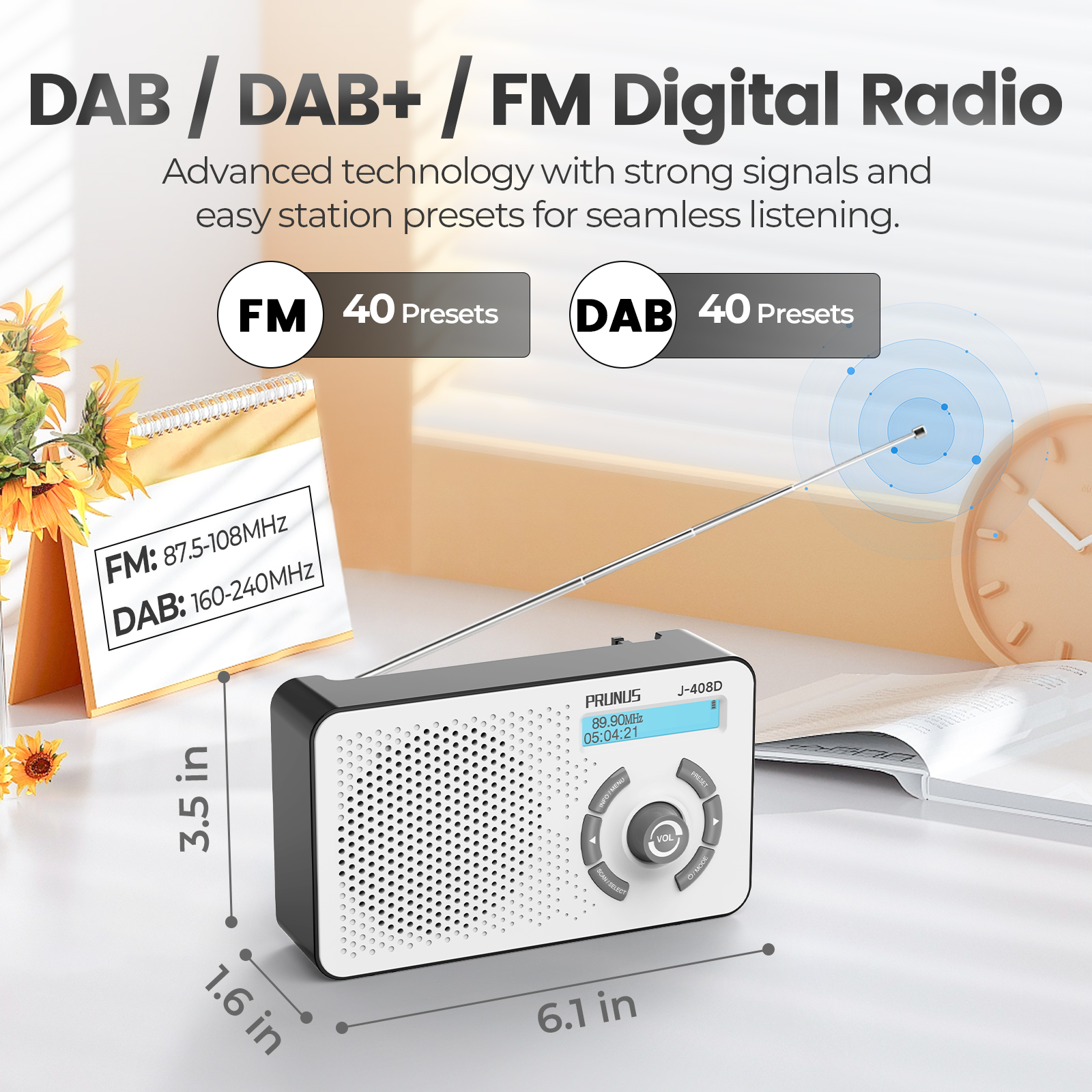 DAB / DAB+ / FM Digital Radio Receivers Portable Bluetooth speaker 3W Hi-Fi Stereo USB-C 2000mAh rechargeable for 4 AA battery