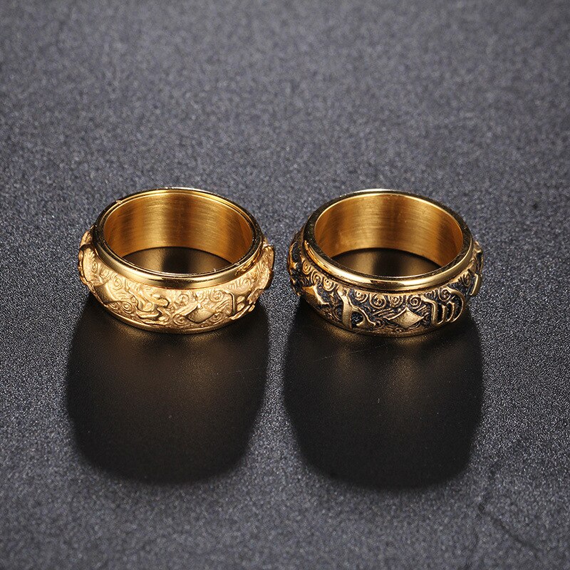 Gold Mantra rotatable ring men titanium steel tide retro domineering personality single index finger ring with jewelry