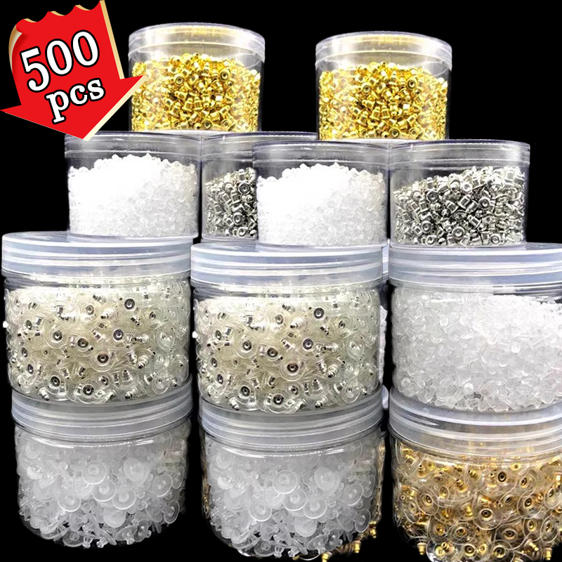 500 Uds caja de tapones para los oídos aleación de goma de silicona transparente pendiente cierre pendientes Kit de accesorios DIY joyería hacer hallazgos de gancho para las orejas