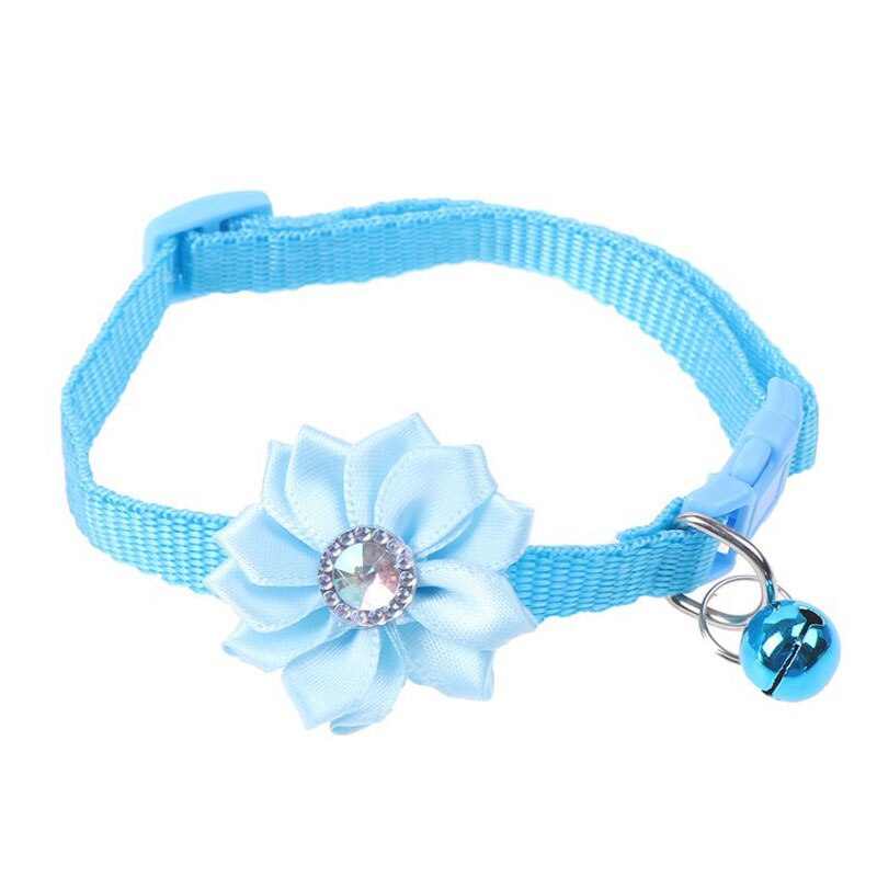 1PC collier pour chien fleur cloche diamant chien chat collier cou sangle réglable facile à porter boucle beau chat collier chat accessoires: Bleu ciel
