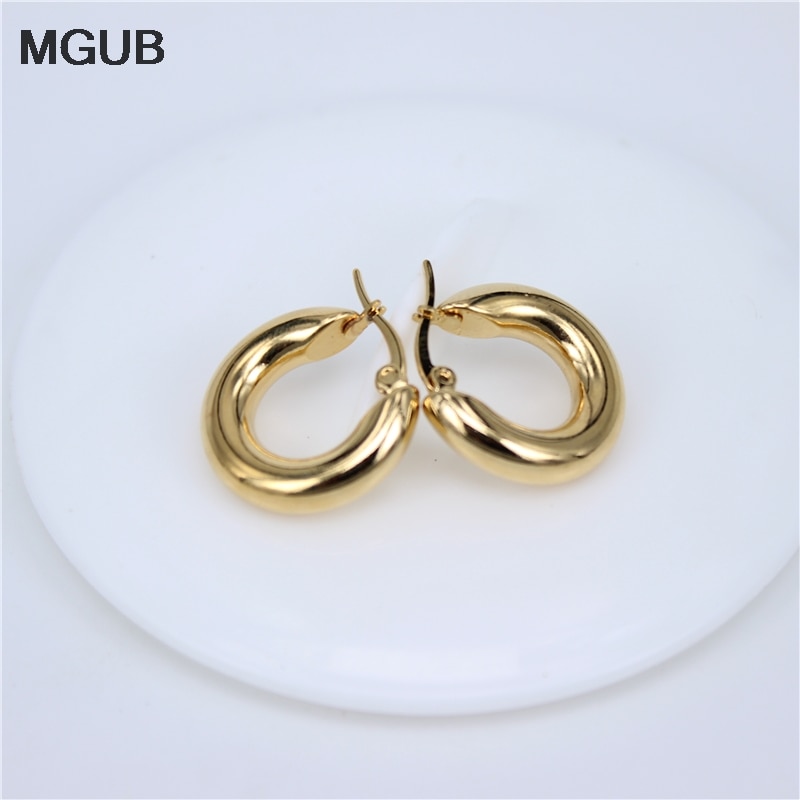 MGUB-pendientes clásicos de acero inoxidable 316L, pendientes populares de peso sólido liso de 20-30mm, pendientes lisos de pulido fino LH327, 2 colores