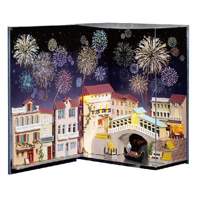 Kits de inserción de estante para rincón de libros, casa de muñecas en miniatura con muebles, caja para habitación, sujetalibros de flores de cerezo, tienda japonesa, juguetes,: Azul