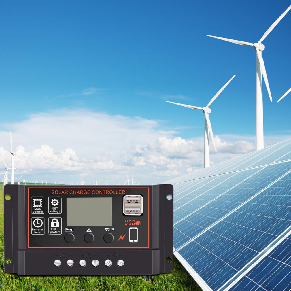 Solar Charge Controller 12V 24V Dual USB Solar Panel Battery Controller Charger Regulator Adjustable Charging Parameters 10A
