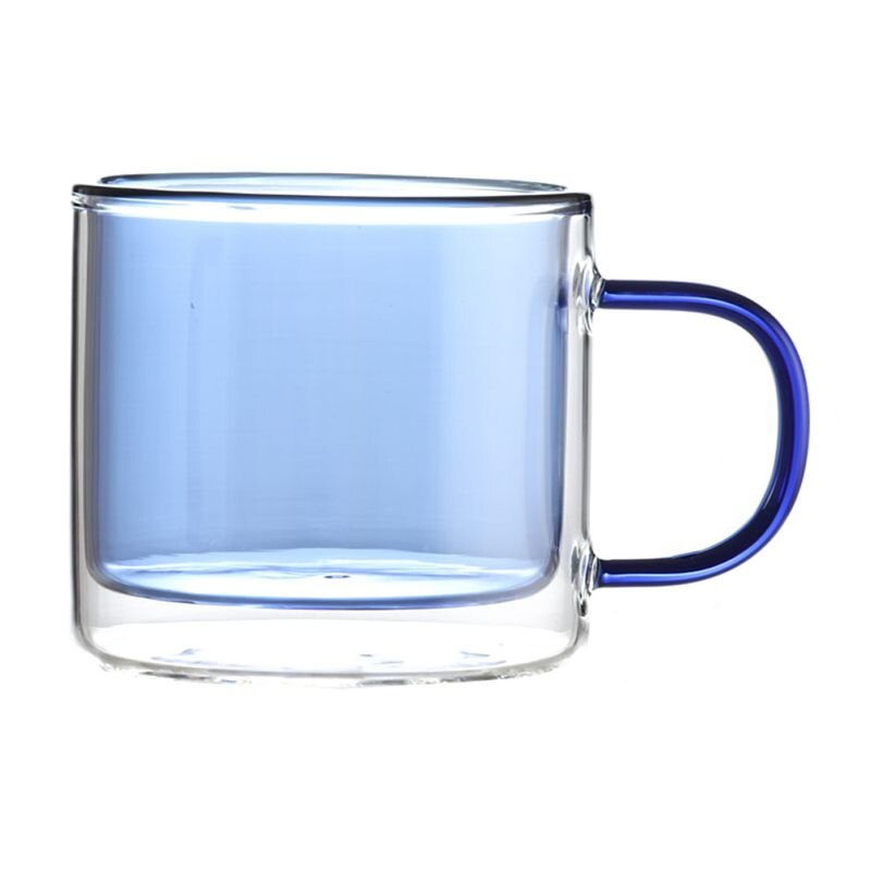 250ml Glass Mug Breakfast Milk Coffe Cup Household Double Wall Water Cup Transparent Couple Drinkware: Blue