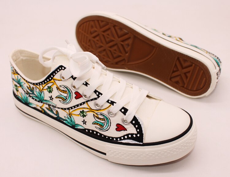 Casual canvas schoenen dames handbeschilderde sneakers canvas schoenen lage top platte zool vetersluiting herfstnieuws antislip maat 35-44