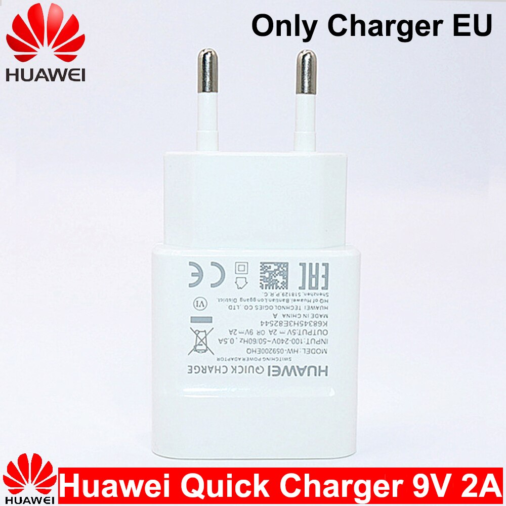 Huawei-cargador rápido 9V2A, adaptador de carga rápida QC2.0 para UE/EE. UU./Reino Unido, Cable Micro USB/Tipo C para Mate 7, 8, 10Lite, P8, 9, 10Lite, Honor 8: Only EU Charger