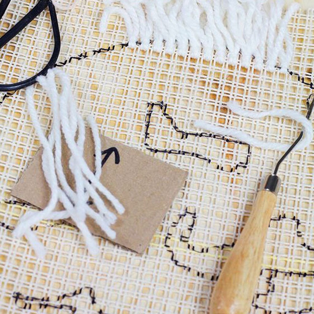 Thuis Diy Hand Gemaakt Borduurwerk Haak Met Mesh Doek 50X50cm Tapijt Mat Weven Tapijt Gehaakte Patch Kit Houten Handvat