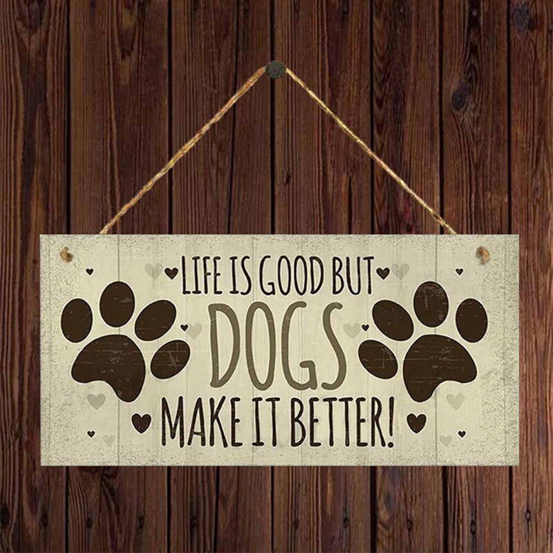 Hundetiketter rektangulært træ kæledyrskort hundetilbehør dejligt venskab dyreskilt plaques rustik vægindretning boligindretning