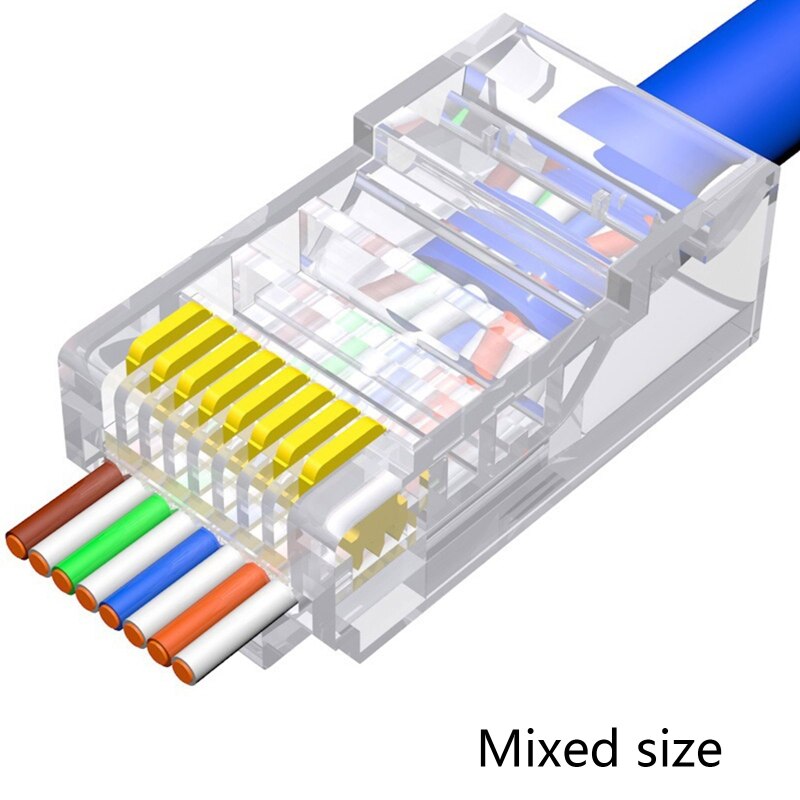 100 Stks/pak RJ45 Passeren Connector CAT6 CAT5E Netwerk Plug Tool-Minder Connectors 5/6 Utp Ethernet Crystal Stekkers