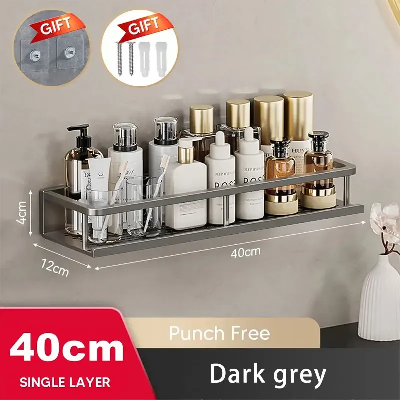 Estante de pared para baño, estante de almacenamiento para ducha, organizador de almacenamiento de maquillaje, estante para champú de aleación de aluminio, accesorios de baño: Negro