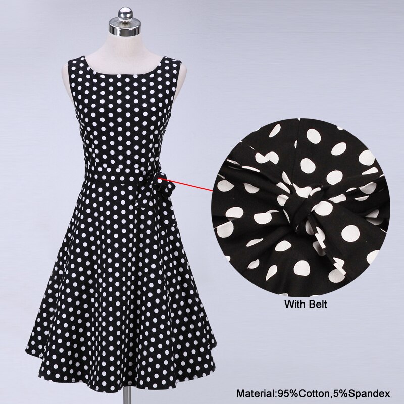 Tonval czerwony Rockabilly V-z powrotem Polka Dot Retro sukienka w stylu Vintage kobiety lato bez rękawów z paskiem bawełniane biuro linia sukienki