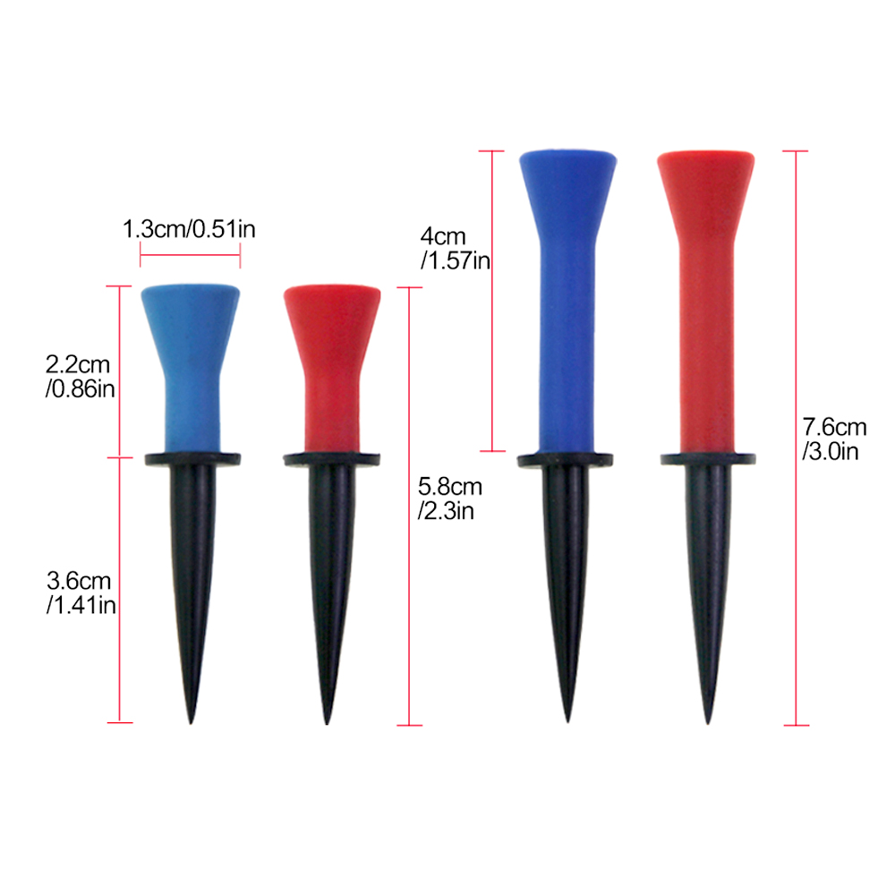 GLOOF 58mm 76mm Plastic Golf tees with Soft Rubber Cushion Top Cover Pack of 12,Almost Unbreakable,Practicing for Golfer