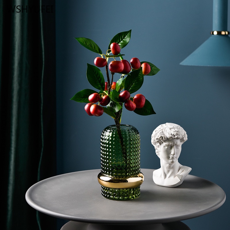 Nordisk grøn phnom penh retro turkis glasvase hjem stue blød dekoration nordisk blomsterarrangement vase dekoration