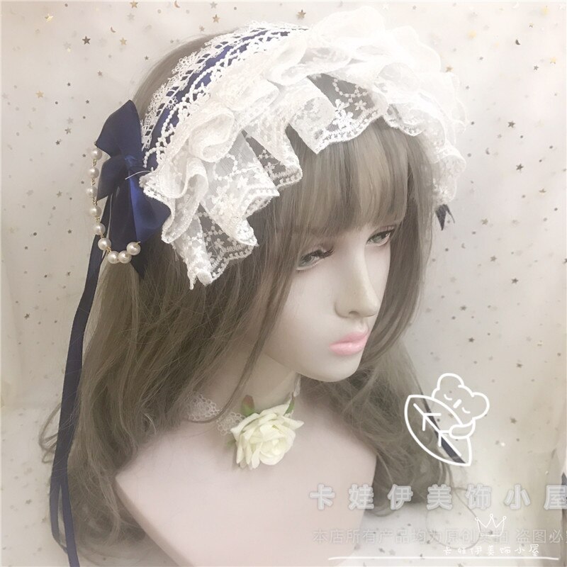 Thé fête ange poignée rue perle chaîne BNT japonais doux Lolita bandeau cheveux épingle à cheveux nœud dentelle douce soeur princesse chapeaux: 08