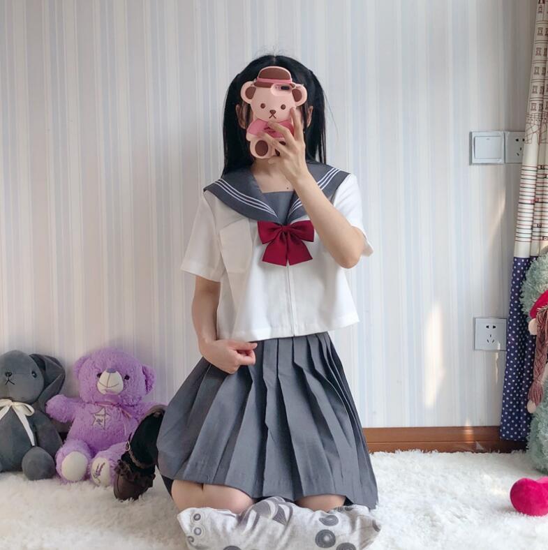 GRAUE Uniform ANZÜGE WEIß 3 LINESTR Japanischen JK setzt Schuluniform Mädchen Sakura Embroideried Hohe Schule Frauen Neuheit JKL031