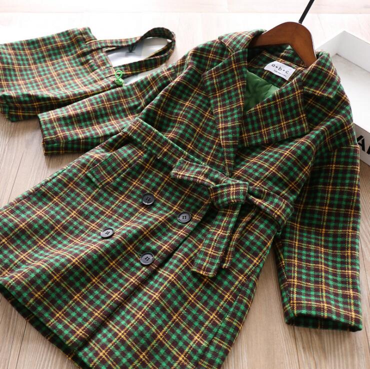 Trench Coat For Girls Autumn Winter Plaaid Coats And Bag High-grade Double-breasted Windbreaker Coat
