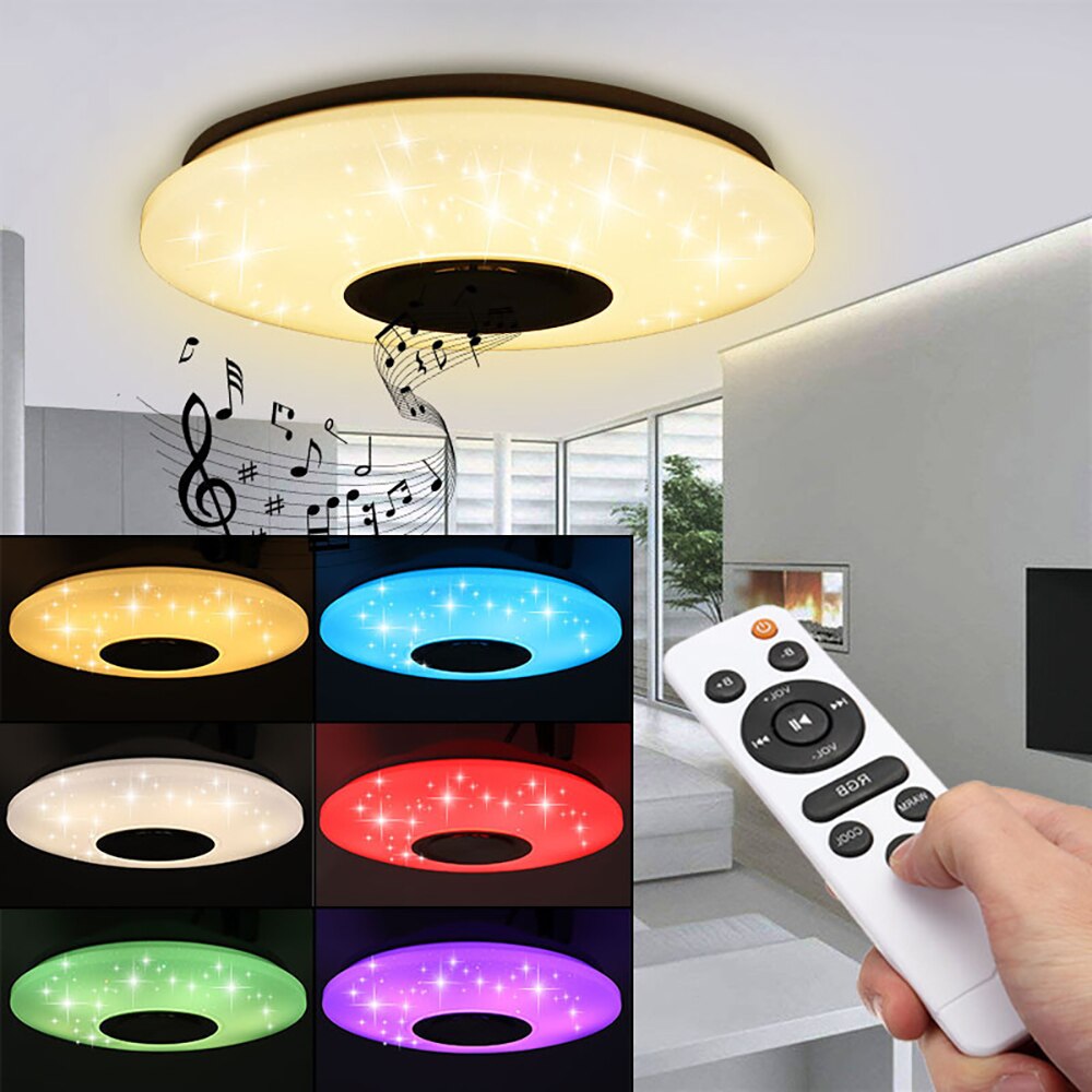 Muziek Smart Speaker Led Plafondlamp 36-60W Rgb Embedded Ronde Ster Muziek Afstandsbediening Bluetooth Volledige kleur Plafondlamp