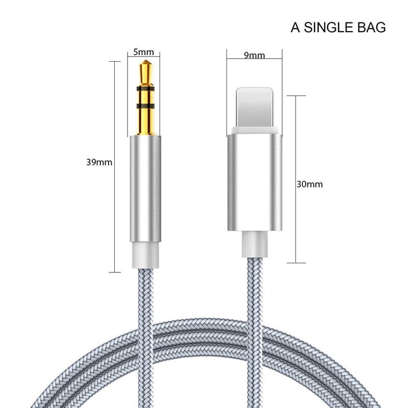 For Iphone 12 mini 8 Pin To 3.5 Mm Jack Aux Cable Car Speaker Headphone Adapter for iphone 12 11 Pro Xr max Audio splitter Cable: Silver
