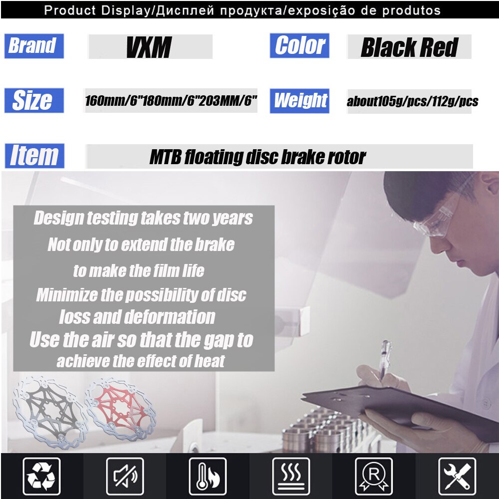 Rotor de freio hidráulico para bicicleta vxm, rotor de freio a disco flutuante, mtb, 160mm/180mm/203mm, liga de bicicleta peças de bicicleta de freio com rotores flutuantes de 6"