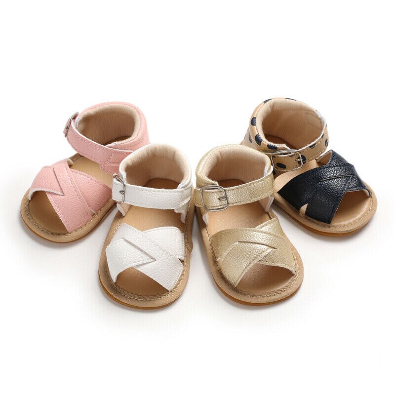 Recién Nacido bebé niña Sandalias Prewalker antideslizante zapatos de cuero de la PU de la hebilla de lindo verano bebé Infante zapatos