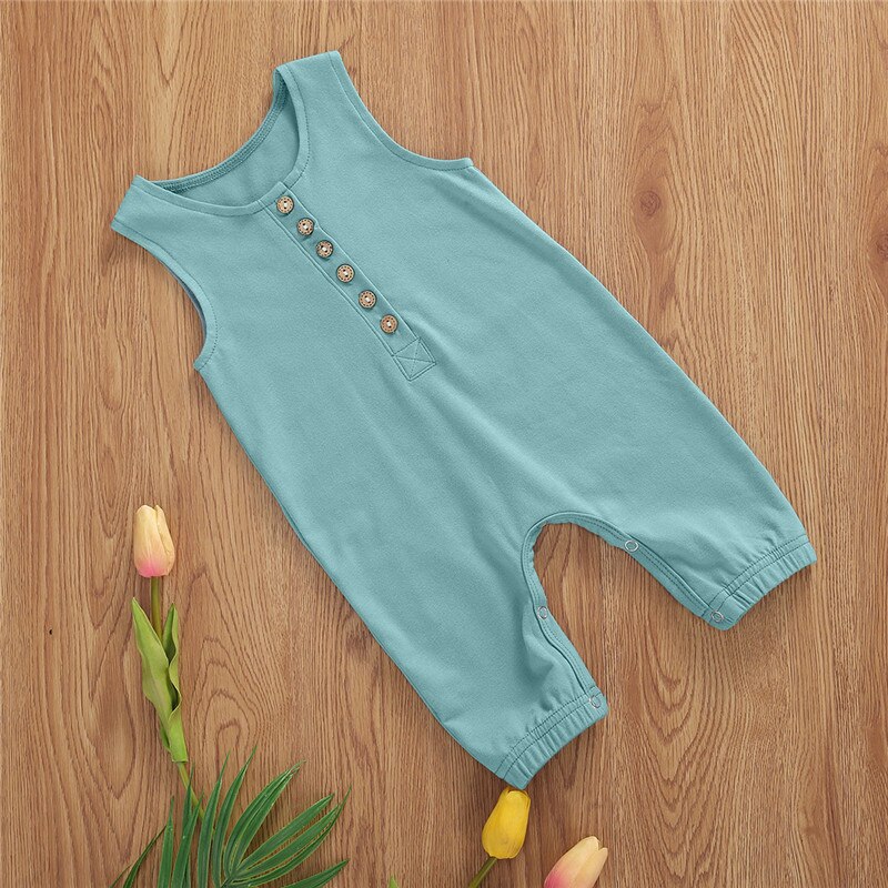 Baby Jongens Meisjes Gestreepte Gedrukt Rompertjes Baby Baby Jongen Meisje Mouwloze Knop Jumpsuit Een Stuk Jumpsuit Zomer Outfits 0-18M