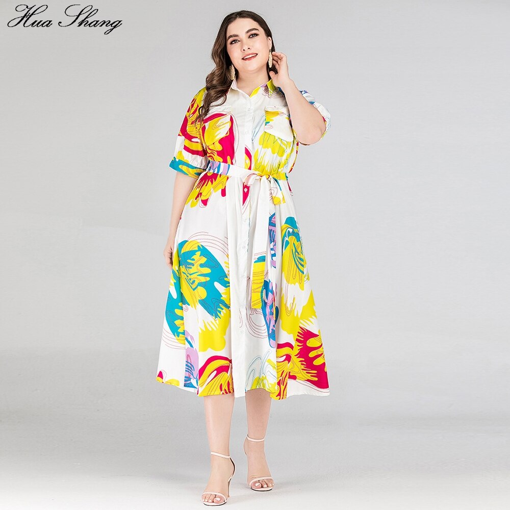 Färgglada tryck skjortklänning kvinnor sommar kort ärm casual klänning plus size maxi långa klänningar