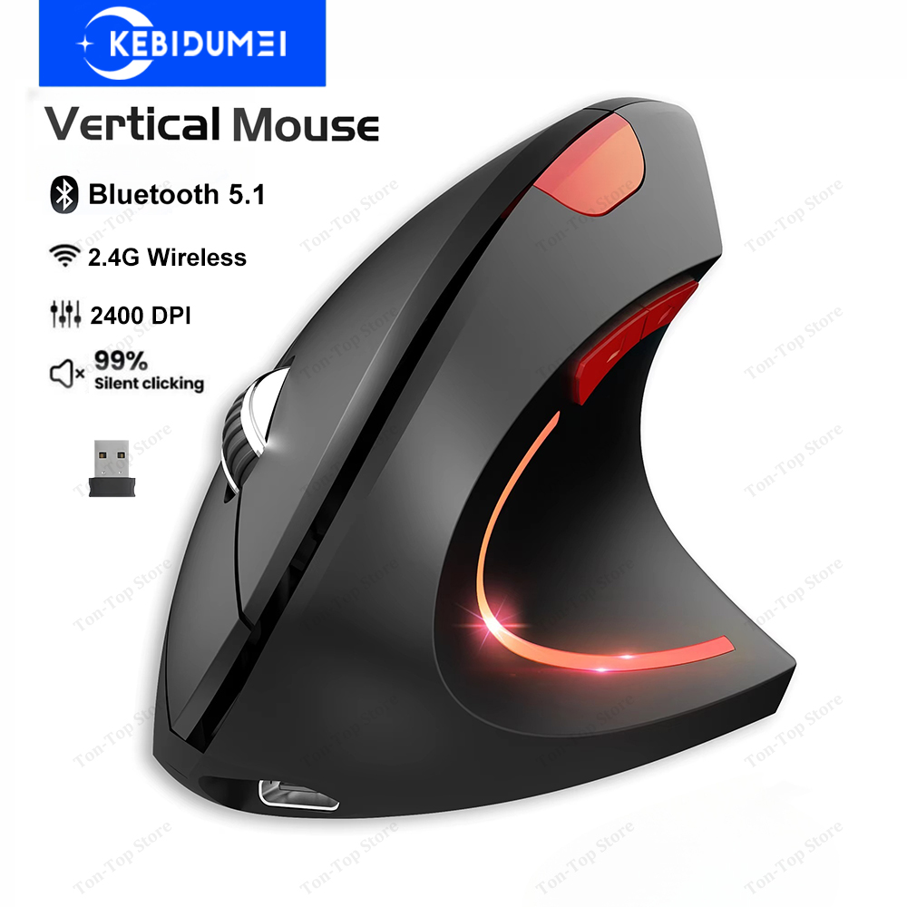 Bluetooth 5.1 Vertical Mouse Dual Mode 2.4G Wireless Mouse 600mAh Rechargeable Mice Silent Mouse 2400 DPI for Laptop Desktop: black